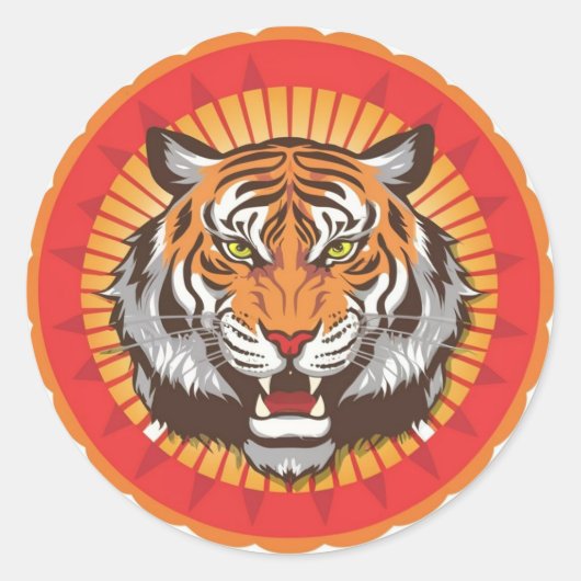 KUNG HEI FAT CHOI - DE TIJGER RONDE STICKER (Voorkant)