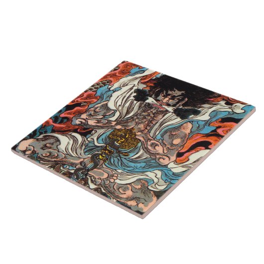 Kuniyoshi De Warrior asian samurai die de slang me Tegeltje (Zijkant)