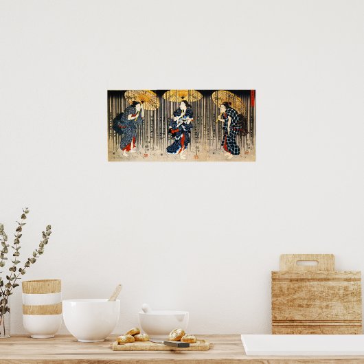 Kuniyoshi Drie vrouwen met Poster van paraplu (Keuken)