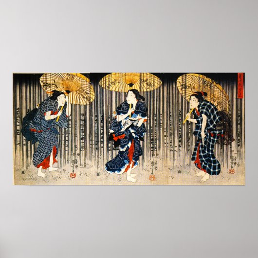 Kuniyoshi Drie vrouwen met Poster van paraplu (Voorkant)