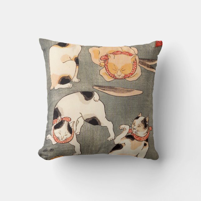 Kuniyoshi Four Cats Pillow Kussen (Voorkant)