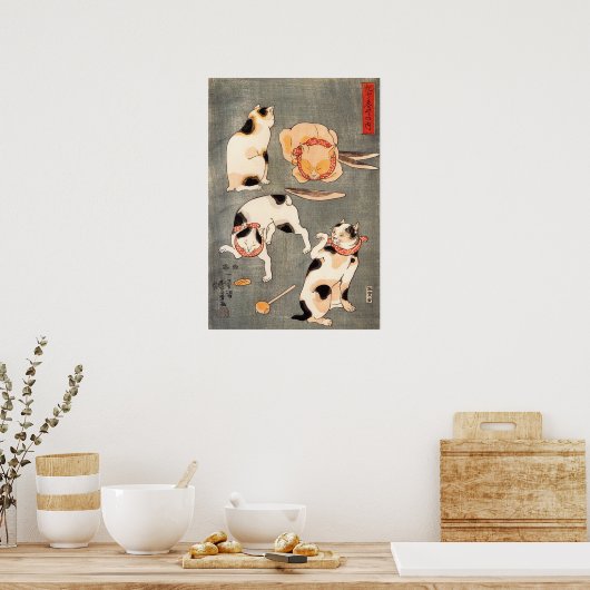 Kuniyoshi Four Cats Poster (Keuken)