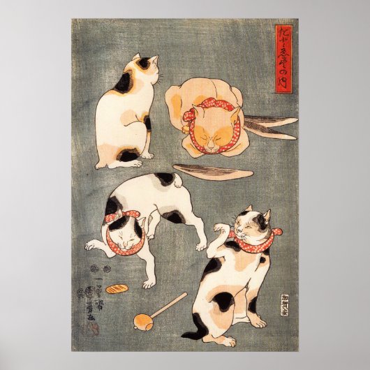 Kuniyoshi Four Cats Poster (Voorkant)