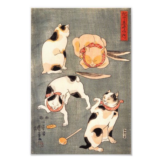 Kuniyoshi Four Cats Print Foto Afdruk (Voorkant)