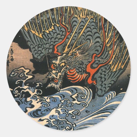 Kuniyoshi Utagawa, Dragon 2 Ronde Sticker (Voorkant)