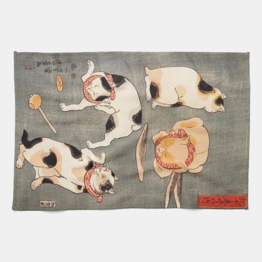 Kuniyoshi Vier katten Theedoek (Horizontaal)