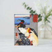 Kuniyoshi Woman met een Briefkaart van een kat (Staand voorkant)