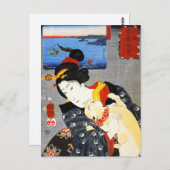 Kuniyoshi Woman met een Briefkaart van een kat (Voorkant / Achterkant)