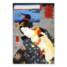 Kuniyoshi Woman met een kattenprinter