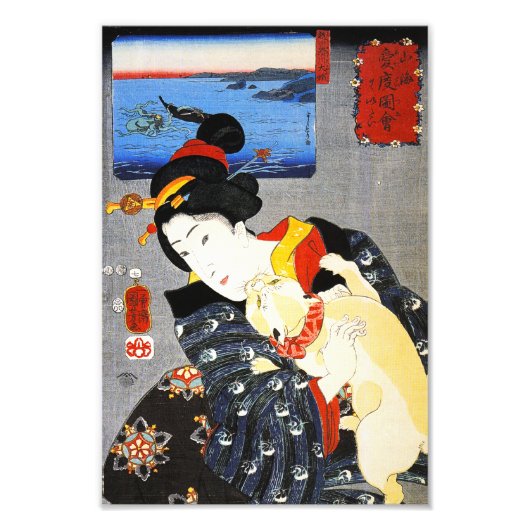 Kuniyoshi Woman met een kattenprinter Foto Afdruk (Voorkant)