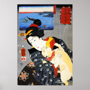 Kuniyoshi Woman met een Poster van een kat