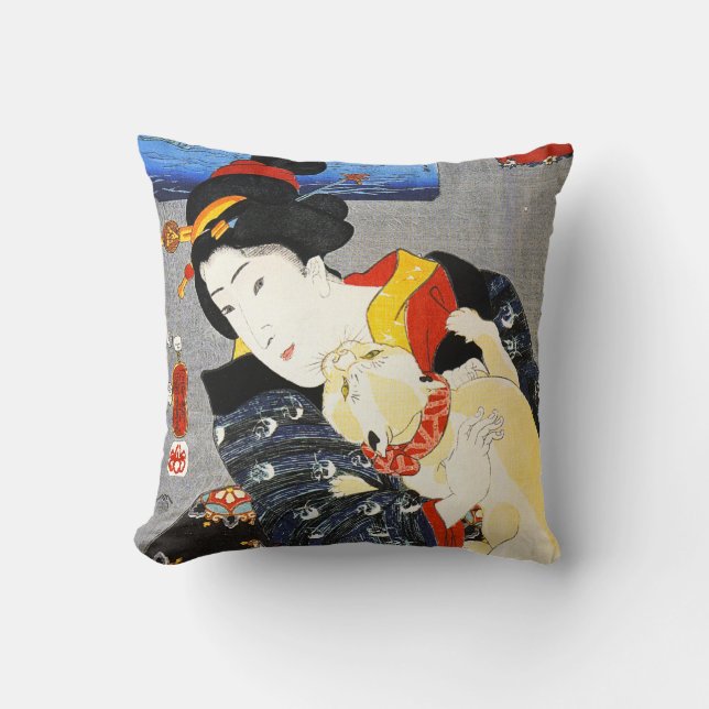Kuniyoshi Woman met kat Pillow Kussen (Voorkant)