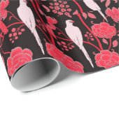 KUNNEN DE DECO RODE STROMEN, WITTE PARROTS OP ZWAR CADEAUPAPIER (Rol Hoek)