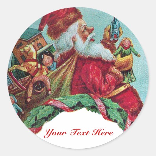 KUNNEN EN HUMOROUS SANTA CLAUS  KROEIEN RONDE STICKER (Voorkant)