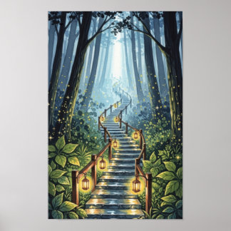 Kunst aan de muur. Bos trap Poster