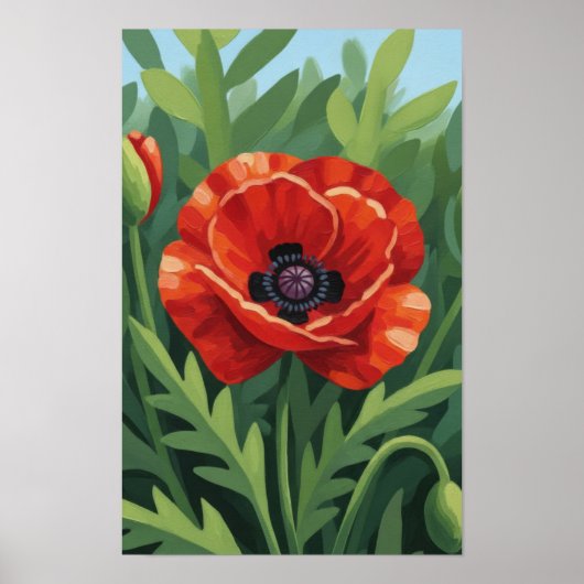 Kunst aan de muur. Rode bloem. Poster (Voorkant)