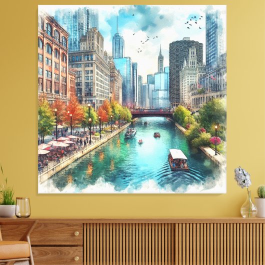 Kunst aan de muur van de rivier Chicago Illinois  Canvas Afdruk (Insitu (Woonkamer))