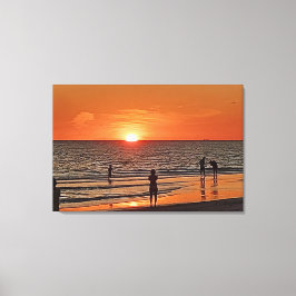Kunst aan de muur van Sunset Beach - Kust Oceaan D Canvas Afdruk