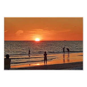 Kunst aan de muur van Sunset Beach - Kust Oceaan D Foto Afdruk