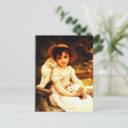  kunst Afdrukken "Meisje met Kittens" door Munier Briefkaart (Staand voorkant)