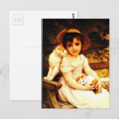  kunst Afdrukken "Meisje met Kittens" door Munier Briefkaart (Voorkant / Achterkant)