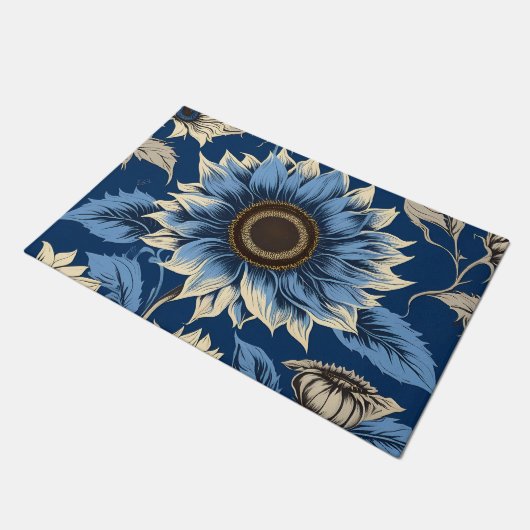 Kunst blauw zonnebloempatroon deurmat (Schuin)