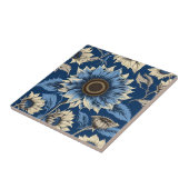Kunst  blauw zonnebloempatroon tegeltje (Zijkant)