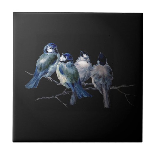  kunst blauwvogels op tak tegeltje (Voorkant)