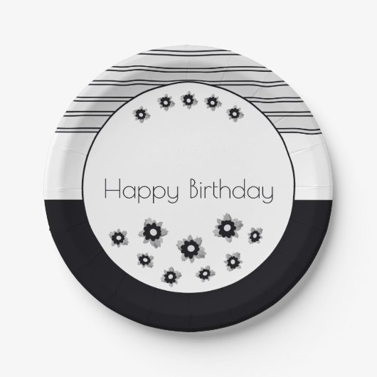 Kunst Bloemen en Streep Papieren Bordje (Voorkant)