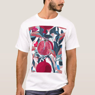 Kunst Bloemen Granaatappel Boom Patroon T-shirt