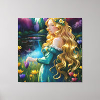 *~ Kunst Blond Wilde Bloemen Vrouw Vijver AP56