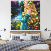 *~ Kunst Blond Wilde Bloemen Vrouw Vijver AP56 Canvas Afdruk (Insitu (Slaapkamer))
