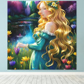 *~ Kunst Blond Wilde Bloemen Vrouw Vijver AP56 Canvas Afdruk (Insitu (Houten vloer))