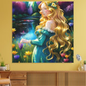 *~ Kunst Blond Wilde Bloemen Vrouw Vijver AP56 Canvas Afdruk (Insitu (Woonkamer))
