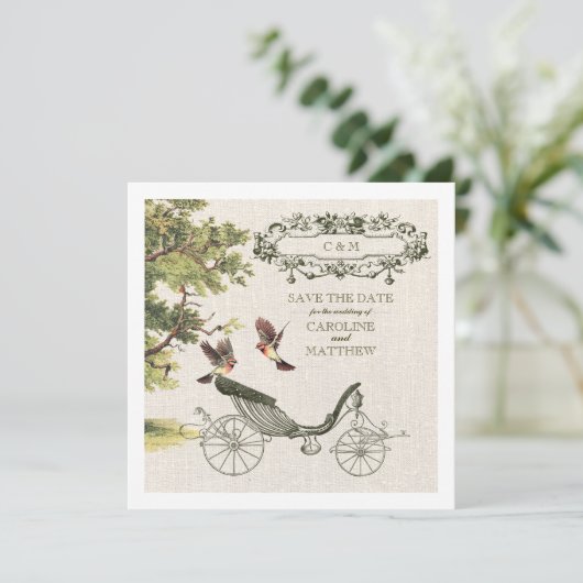  kunst Burlap Textuur sparen de DatumWeddenschap Kaart (Staand voorkant)