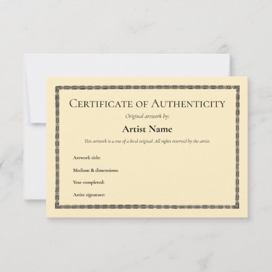 kunst certificaat van echtheid bedankkaart (Voorkant)