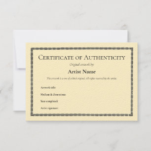  kunst certificaat van echtheid bedankkaart