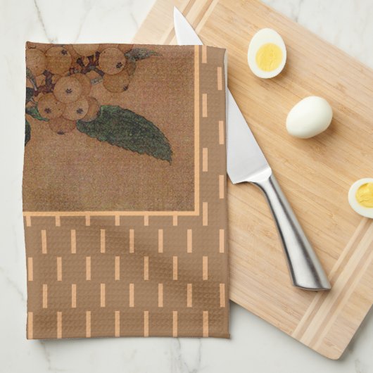 kunst Chinees zilveroog vogel en loquats Theedoek (Quarter Fold)