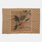  kunst Chinees zilveroog vogel en loquats Theedoek (Horizontaal)