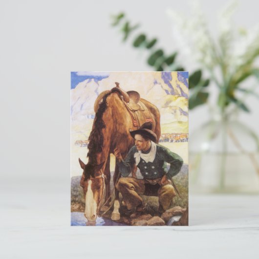  kunst, cowboy die zijn paard door NC Wyeth kijkt Briefkaart (Staand voorkant)