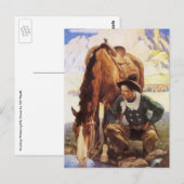  kunst, cowboy die zijn paard door NC Wyeth kijkt Briefkaart (Voorkant / Achterkant)