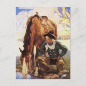  kunst, cowboy die zijn paard door NC Wyeth kijkt Briefkaart (Voorkant)