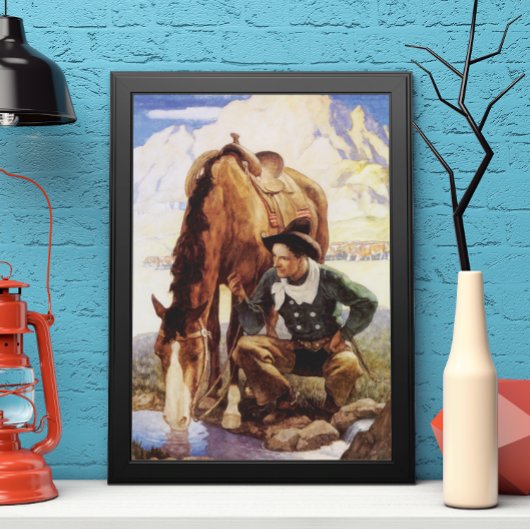  kunst, cowboy die zijn paard door NC Wyeth kijkt Poster