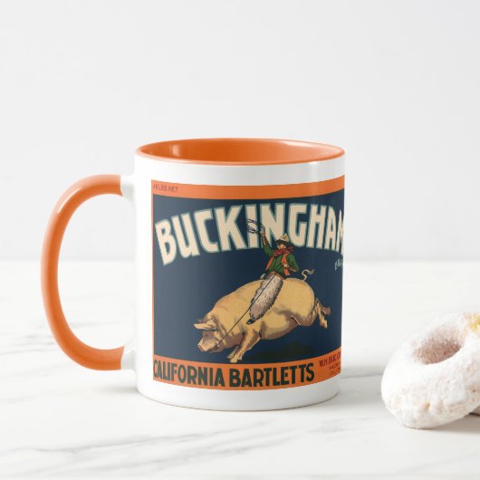 Kunst Cowboy met een  etiket op fruitkratten op va Mok (Met donut)