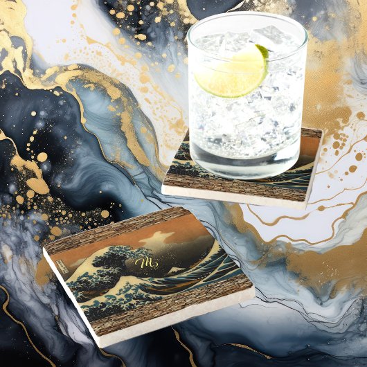  kunst de grote golf japans kunstenaar oceaan stenen onderzetter