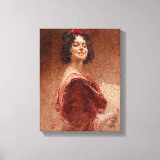  kunst De Tambourine Lady Canvas Afdruk (Voorkant)