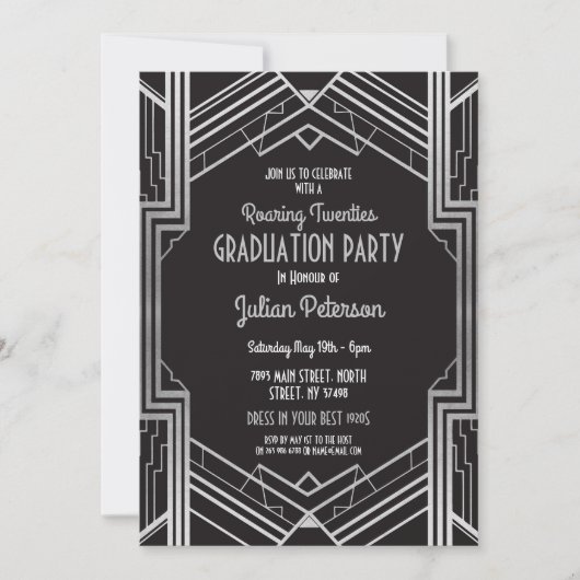Kunst Deco Afstuderen Silver Gatsby van 1920 Kaart (Voorkant)