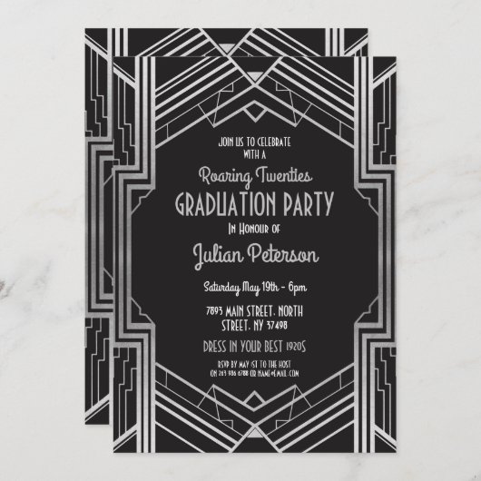 Kunst Deco Afstuderen Silver Gatsby van 1920 Kaart (Voorkant / Achterkant)