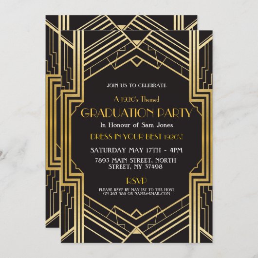 Kunst Deco Afstuderen van 1920 Nodig Gatsby Party  Kaart (Voorkant / Achterkant)