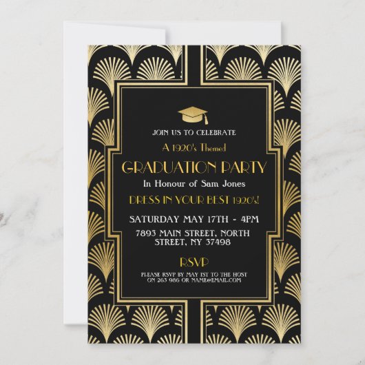 Kunst Deco Afstuderen van 1920 Nodig Gatsby Party Kaart (Voorkant)